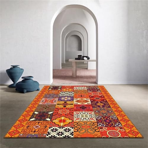 140X200cm waschbarer Teppich antirutsch für Teppich Jungenzimmer, Sommer-Wohnzimmer, orangefarbener Teppich, schmutzabweisend Teppich Ornament The Carpet von DJHWWD