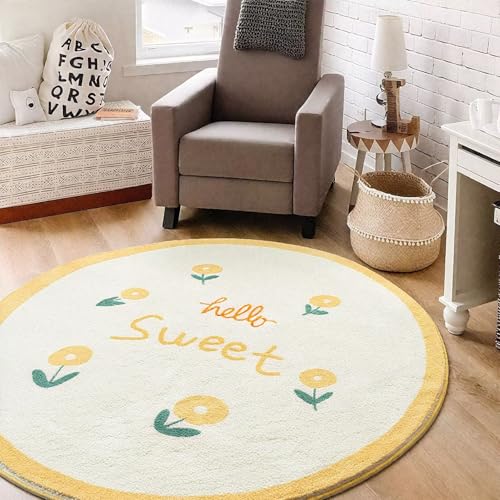 DJHWWD Aesthetic Teppich Waschbare Weiß Gelb für Küchen,Flur,Terrasse 100X100cm von DJHWWD