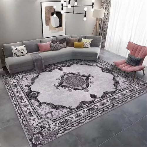 DJHWWD Anti-Rutsch Teppich Küchen Teppiche Kinderteppich Waschbar Vintage Blumen 100x160CM Grau Pflegeleicht von DJHWWD