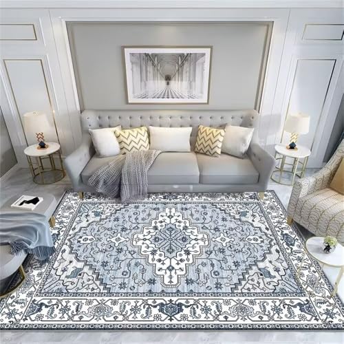 DJHWWD Area Rugs Outdoor-Teppich Teppich arbeitszimmer Grauer Vintage-Blumenteppich 120x200CM blau bodenschutzmatte Carpet Relax von DJHWWD