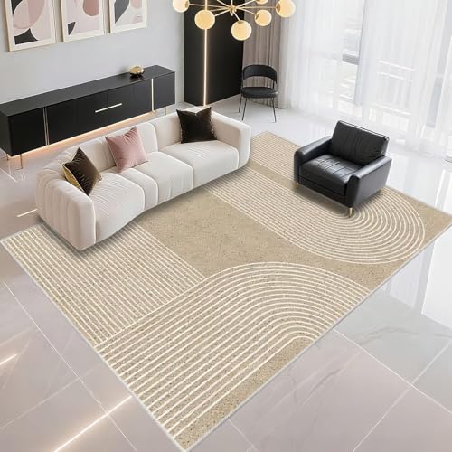 DJHWWD Auslegware Teppichboden Moderner Stil 100x200cm, Sand Moderne Streifen für Flure und Küchen von DJHWWD