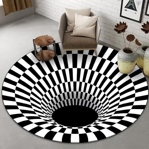 DJHWWD Balkonteppich Kuschelig Weich Geometrische Moderne Weiße Und Schwarz für Küchen,Haustür,Esszimmer 140X140cm von DJHWWD