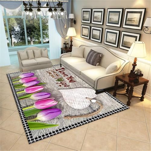 DJHWWD Bettvorleger Klein Teppich Lila frischer Blumenteppich 170x240CM Grau läufer lang kleine teppiche von DJHWWD