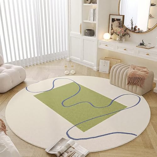 DJHWWD Bettvorleger Schlafzimmer rutschfest Kurzflor Grün Weiß Moderne für Eingangs,Küchen,Haustür 140X140cm von DJHWWD