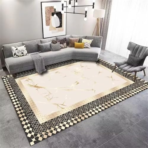 DJHWWD Bettvorleger rutschfest küchenläufer waschbar 60x120CM Teppich klein Sandfarbe Schwarzer Grauer geometrischer quadratisch outdoorteppich von DJHWWD