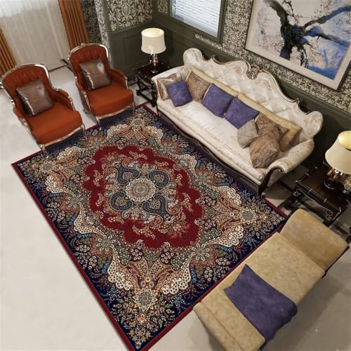 DJHWWD Bodenschutzmatte Teppich Flurteppich rutschfest vorzimmer Blauer mehrfarbiger Blumenteppich 100x160CM rot Heimteppich Kinderteppich Junge von DJHWWD