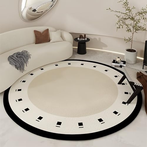 DJHWWD Büro Teppich Waschbar In Waschmaschine Beige-Schwarz für Küchen,Wohnzimmer,Eingangs 120X120cm von DJHWWD