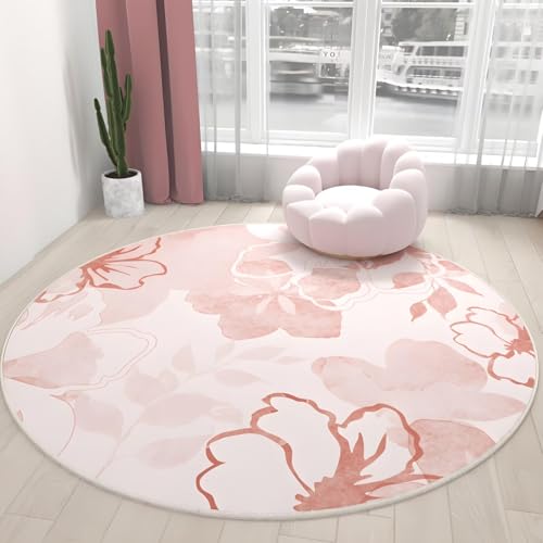 DJHWWD Bürostuhl Teppich Waschbare Pink Rund für Eingang,Küchen,Innen 120X120cm von DJHWWD