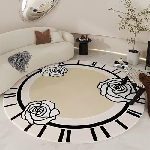 DJHWWD Büroteppich Waschbar In Waschmaschine Schwarz-Beige für Schlafzimmer,Küchen,Innen 160X160cm von DJHWWD