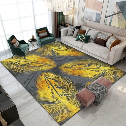 DJHWWD Carpet Living Room Gelber, Maschinenwaschbarer Teppich Mit Einfachem Federmuster Für Zuhause, Schlafzimmer, Nachttisch Und Balkon Area Rugs 160X200Cm Grau Kinderteppich Jungen von DJHWWD