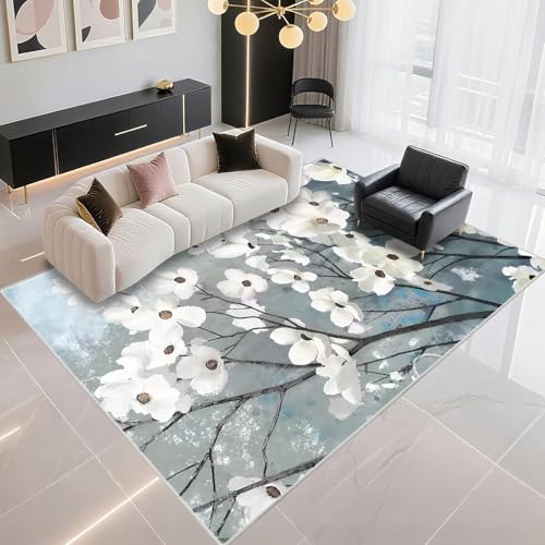 DJHWWD Design Teppich Weich Ohne Zu Verblassen 140x200cm, Blau Moderne Blumen für Schlafzimmer und Küchen DJHWWD Design Teppich Weich Ohne Zu Verblassen 140x200cm, Blau Moderne Blumen für Schlafzimmer und Küchen von DJHWWD