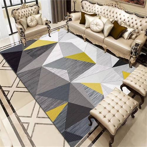 DJHWWD Designer Teppich Regenbogen Gelber moderner geometrischer 160x210CM Grau dünner Teppiche Schlafzimmer Kleiner von DJHWWD