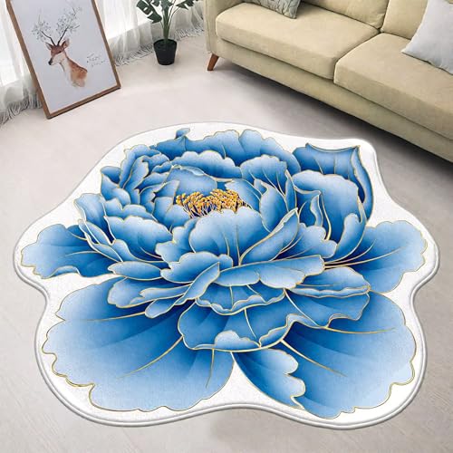 DJHWWD Dünn Fußmatte Waschbar Blau 60x60CM,Blumenmuster für Esszimmer,Wohnzimmer,Eingangs von DJHWWD