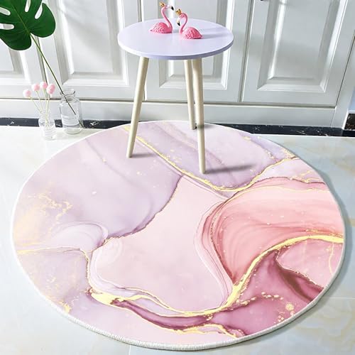 DJHWWD Esstisch Teppich Waschbar In Waschmaschine Teppich Gross Pink Moderne Runde für Schlafzimmer,Küchen,Flur 180X180cm von DJHWWD
