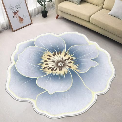 DJHWWD Flach Teppich Esstisch Groß Hellblau 200x200CM,Blumenmuster für Haustür,Schlafzimmer,Esszimmer von DJHWWD