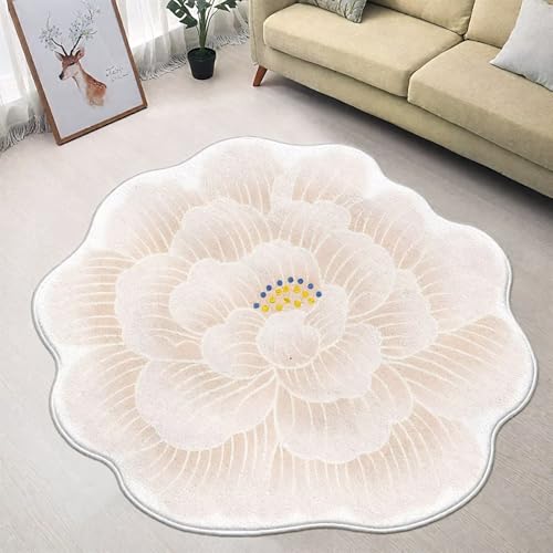 DJHWWD Flach Teppich Esstisch Groß Weiß 180x180CM,Blumenmuster für Schlafzimmer,Eingangsbereich,Wohnzimmer von DJHWWD