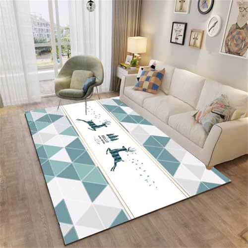 DJHWWD Fußboden Vorleger Grauer moderner geometrischer Teppich 60x110CM blau Sofa Teppiche Waschbare XXL von DJHWWD