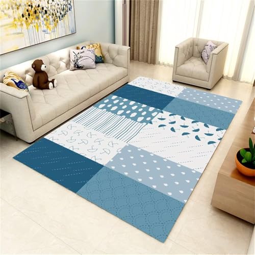 DJHWWD Fussmatte Innen Dekoration Wohnzimmer Teppich Vorleger Leicht zu pflegender 100x200CM blau Waschbar Kunstdesign Wohnzimmerteppich von DJHWWD