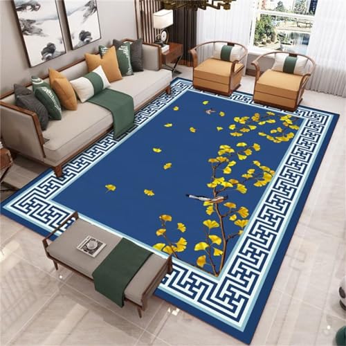 DJHWWD Home Teppich Teppich esstisch Chinesisches Blumenmuster Raumdekoration Teppich 120x120CM blau Teppich Kinderzimmer Mädchen Teppich Zimmer von DJHWWD