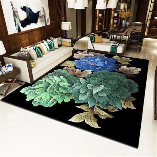 DJHWWD Jungen Jugendzimmer Wohnzimmer Teppichs Grüner Blauer Blumenteppich 120x180CM schwarz XXL Teppich kleine teppiche modern von DJHWWD