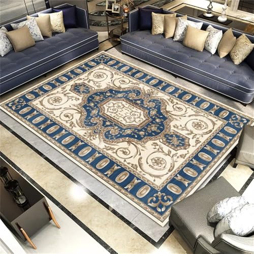 DJHWWD Kinderteppich Zimmers Teppichboden Vintage-Blumenteppich 120x180CM blau Teppich Flur lang rechteckige Schlafzimmer Zubehör Teppiche Wohnzimmer von DJHWWD