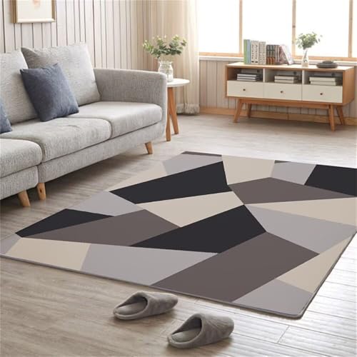 DJHWWD Kinderzimmer Teppich Fußmatte Innen läufer Schwarzer moderner geometrischer 120x120CM Grau Waschbarer waschbar DJHWWD Kinderzimmer Teppich Fußmatte Innen läufer Schwarzer moderner geometrischer 120x120CM Grau Waschbarer waschbar von DJHWWD