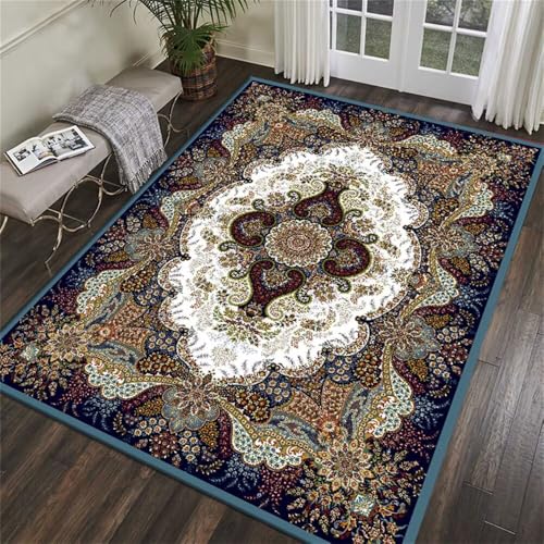 DJHWWD Kinderzimmer Teppich Outdoorteppich Waschbarer Bunter Vintage-Blumenteppich 80x150CM blau feuchtigkeitsbeständig Schlafzimmers Für Draußen von DJHWWD