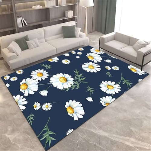 DJHWWD Klein Teppich waschsauger Weißer mit frischen Blumen 160x210CM blau kuche modern Kinderzimme Wohnzimmers Teppichs von DJHWWD