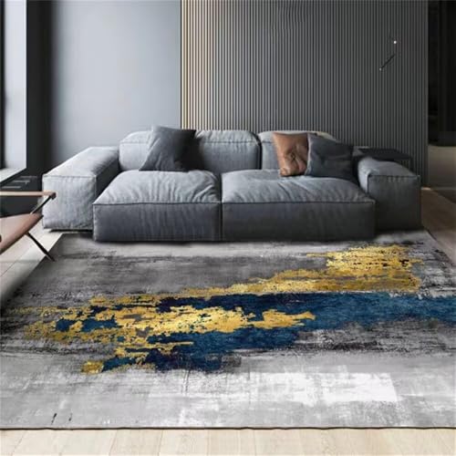 DJHWWD Kleiner Teppich Küche Dekoration Fussmatte Innen Goldener und Blauer Abstrakter 100x160CM Grau Wohnzimmers Teppichs Auslegware Teppichboden DJHWWD Kleiner Teppich Küche Dekoration Fussmatte Innen Goldener und Blauer Abstrakter 100x160CM Grau Wohnzimmers Teppichs Auslegware Teppichboden von DJHWWD