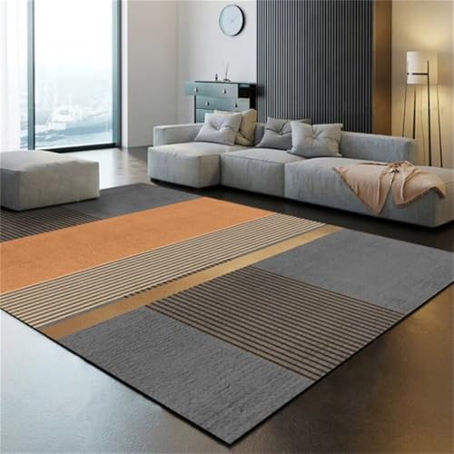 DJHWWD Komfortable Schalldämmung Teppichs Schlafzimme Teppich Gross Grauer moderner Streifenteppich 200x250CM orange Flur lang von DJHWWD