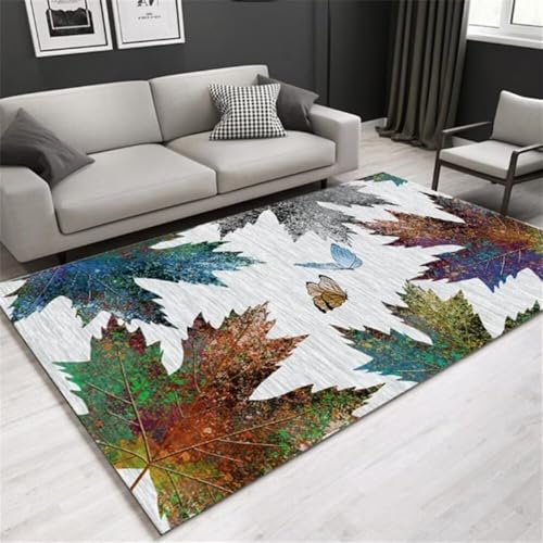 DJHWWD Küchen Teppiche Kitchen Home deko 200x250CM weich ohne zu verblassen Grau Blaugrüner Blattteppich schmutzfangmatte waschbar teppichläufer Flur rutschfest von DJHWWD