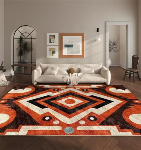 DJHWWD Küchenteppiche Rechteckiger orangefarbener Teppich für Schlafzimmer, maschinenwaschbar deko Boden küchenteppich küche Teppich 200X250CM von DJHWWD