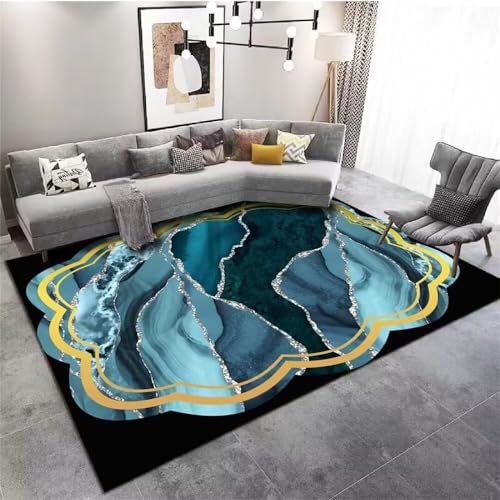 DJHWWD Kunst Dekoration Designer Teppich 90x150CM bodendeko blau Gelb-grüner Abstrakter Mädchen Jugendzimmer fußmatte waschbar von DJHWWD