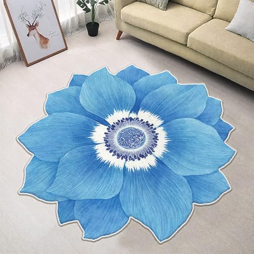 DJHWWD Kuschelig Weich Fußmatten Innen Blau 80x80CM,Blumenmuster für Innen,Wohnzimmer,Eingang von DJHWWD