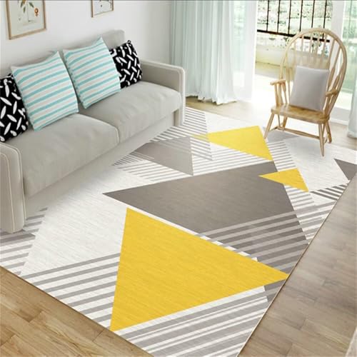 DJHWWD Langlebig Und Teppiche Teppich Kinderzimmer waschbare Wohnzimmer Grauer moderner geometrischer 160x210CM Gelb Home tepich von DJHWWD