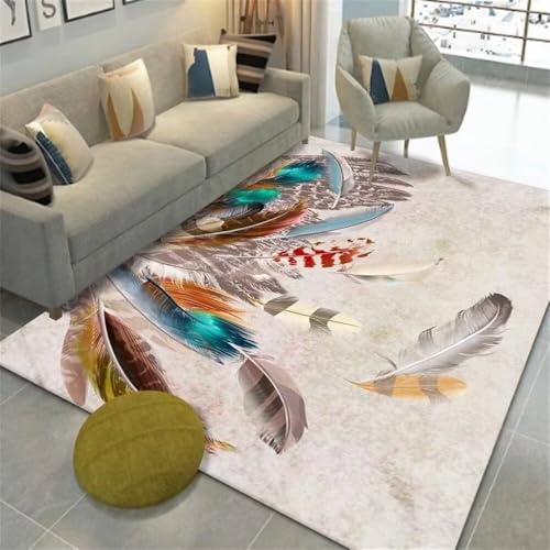DJHWWD Outdoor Teppich Groß schmutzfangmatte 200x200CM Moderne Esszimmerdekoration Sandfarbe mit blauem Federmuster Flur lang Kitchen Rug von DJHWWD