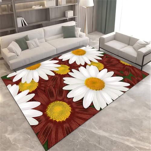 DJHWWD Outdoorteppich Teppich Kinder Mädchen Kinderzimmer Beige-gelber Blumenteppich 60x110CM rot rutschstopp für Wohnzimmer von DJHWWD