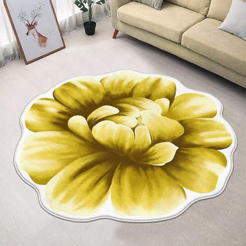 DJHWWD Pflegeleicht Fußmatte Innen Waschbar Gelb 60x60CM,Blumenmuster für Innen,Esszimmer,Wohnzimmer von DJHWWD