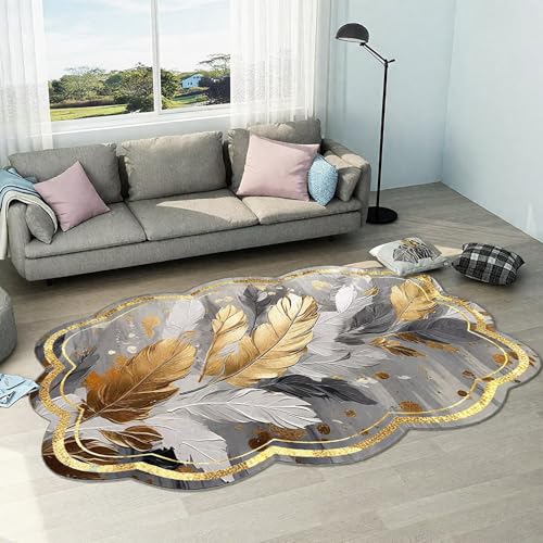 DJHWWD Pflegeleicht Teppich Mädchenzimmer Grau 150x210CM,Federmuster für Weltraum,Kinderzimmer Mädchen,Neben Bett von DJHWWD