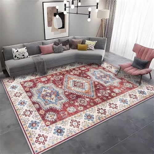 DJHWWD Rug Carpet Kinderteppiche Teppich Kinder Blauer Vintage-Blumenteppich 60x110CM rot bettvorleger abwaschbar von DJHWWD