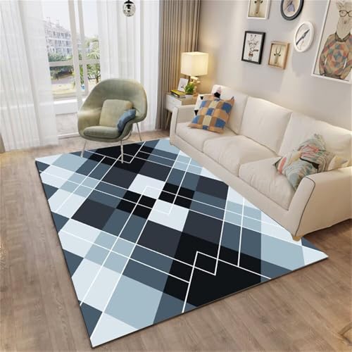DJHWWD Rugs for Bedroom Teppich Waschmaschine Moderner gestreifter 140x200CM blau Kleiner Waschbare bodenmatte kinderzimmer von DJHWWD