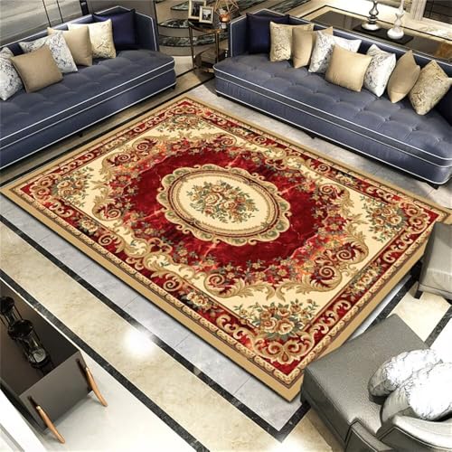 DJHWWD Schlafzimmer Nachttisch Teppich Carpet Relax Vintage-Blumenteppich 120x180CM rot waschbar in Waschmaschine Kinderzimmer von DJHWWD