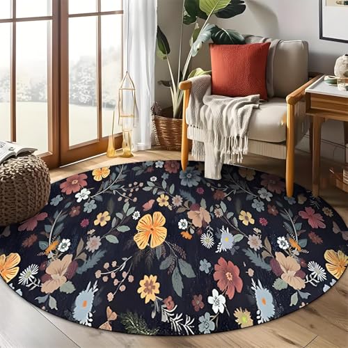 DJHWWD Schlafzimmer Teppich Antirutsch Blumenmuster Schwarz Rund für Wohnzimmer,Eingangs,Küchen 100X100cm DJHWWD Schlafzimmer Teppich Antirutsch Blumenmuster Schwarz Rund für Wohnzimmer,Eingangs,Küchen 100X100cm von DJHWWD