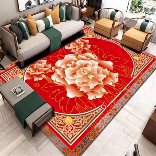 DJHWWD Tepich In Wohnzimmer Kinderteppich Wald Vintage-Blumenteppich 120x180CM rot Teppich Bettvorleger Bett Outdoor-Teppich von DJHWWD