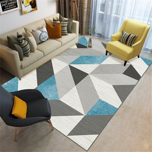 DJHWWD Tepiche Für Wohnzimmer Teppich Jungen Fussmatte Innen Grauer moderner geometrischer 90x120CM blau Bettvorleger Schlafzimmer rutschfest elegant von DJHWWD