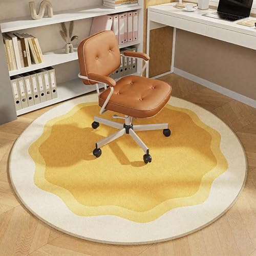 DJHWWD Teppich Büro Weich Gelbe Runde Moderne Fußmatten für Küchen,Eingangsbereich,Esszimmer 80X80cm von DJHWWD
