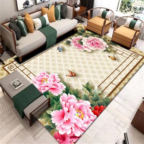 DJHWWD Teppich Design Moderne Esszimmerdekoration Rosa Wohnzimmerteppich 120x200CM Grün maschinenwaschbar für Flur Aesthetic von DJHWWD