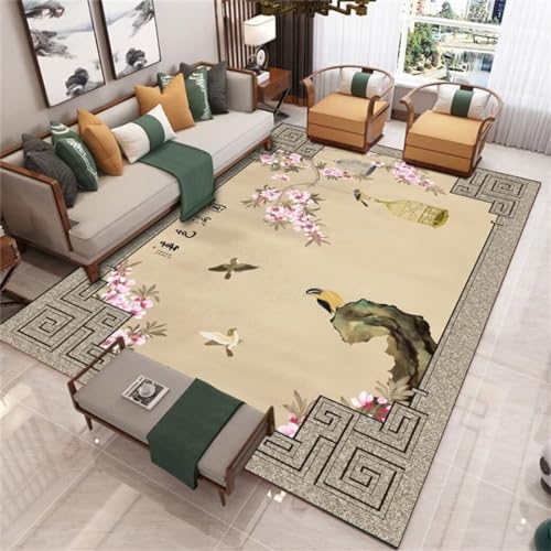 DJHWWD Teppich Designer Teppich klein Dekorativer Teppich mit chinesischem Blumen- und Vogelmuster für das Wohnzimmer 120x120CM Grau Designer Teppiche Teppiche Wohnzimmer von DJHWWD