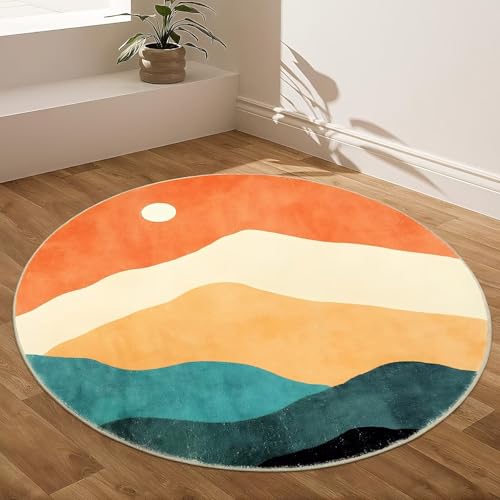 DJHWWD Teppich Esstisch Antirutsch Moderne Geometrische Kreise für Küchen,Eingang,Esszimmer 160X160cm von DJHWWD