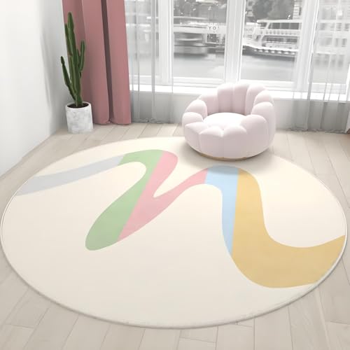 DJHWWD Teppich Esstisch Waschbar In Waschmaschine Weiße Runde für Küchen,Esszimmer,Flur 100X100cm von DJHWWD